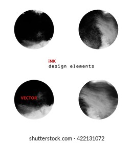 set of circles with ink texture. vector design elements