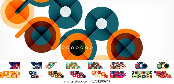 Conjunto de círculos y líneas composiciones, fondos abstractos para cubiertas, pancartas, volantes y carteles y otras plantillas. Ilustración del vector
