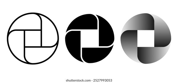 Conjunto de círculos con líneas y degradado. Una espiral con extremos redondeados en un círculo como un icono, logotipo o símbolo. Elemento de diseño dinámico con 4 partes.