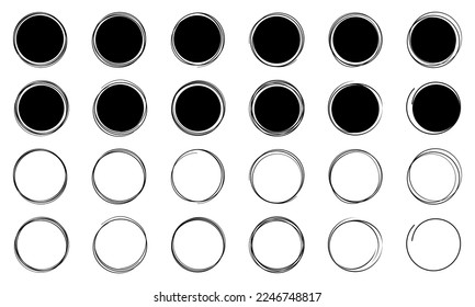 Set of circles lines with hand draw. Hand drawing with round frame. Black scribble ring. Vector 10 Eps.