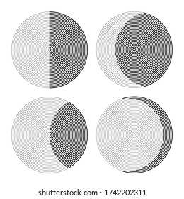 set of circles from lines like phases of moon. monochrome abstract background or icon or logo.