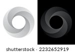 Set of circles with lines. Lines in one color with different opacity. Black spiral on white background and white spiral on black background. Dynamic design element with 4 parts.