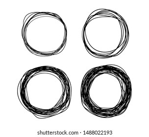 Set of circles lines sketch hand drawn. Doodle circles for design elements, messages, notes labels. Vector illustration. 