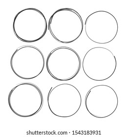 set of circles lines sketch hand drawn. Doodle circles for design elements, messages, notes labels.vector illustration.