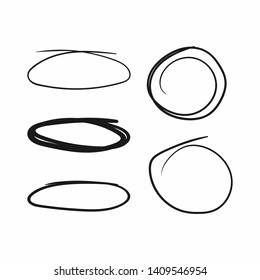 Set of circles and ovals drawn by hand. Sketch, doodle, scribble. Vector illustration.