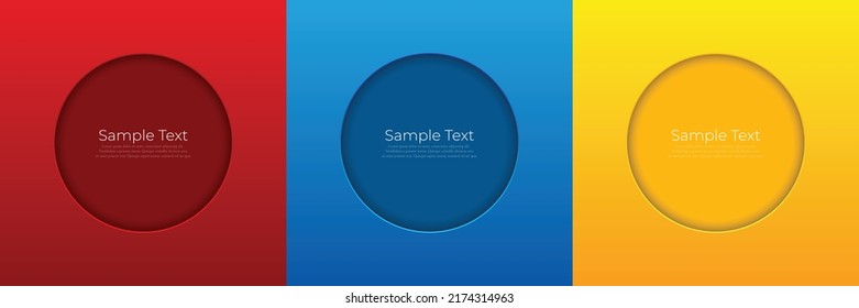 Conjunto de círculos rojo, azul, amarillo fondo con espacio de copia. diseño moderno para afiches, folletos, banner, sitio web. EPS vectorial 10