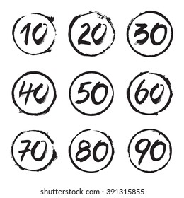 Set of Circles Stamps and Numbers. Vector Icon