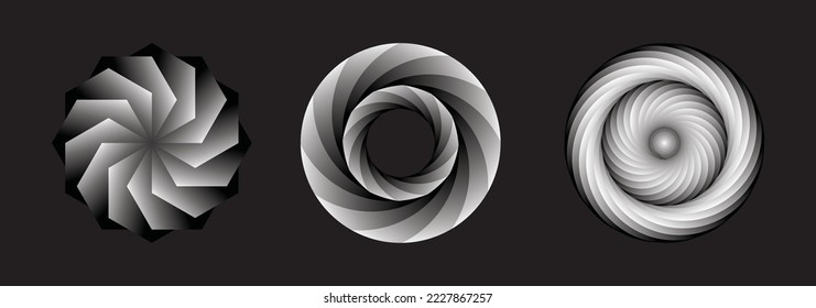 Set of circles stipple shape halftone vector abstract. Different variations of round geometric shapes with gradient texture collection on the background