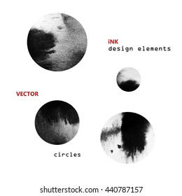 set of circles with water/ink texture. vector design elements