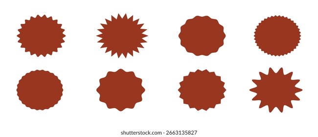 Set of circles with zigzag edges, Sunburst sticker shapes, Rounded starburst zigzag badge.