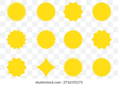 Conjunto de círculos con bordes en zigzag, Formas adhesivas Sunburst, insignia redondeada en zigzag starburst, óvalo puntiagudo, círculo y etiqueta de Precio en forma de estrella, etiquetas adhesivas de descuento y venta, etiqueta promocional de oferta de insignia de venta