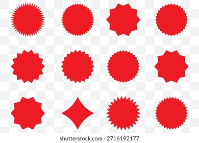 Conjunto de círculos con bordes en zigzag, Formas adhesivas Sunburst, insignia redondeada en zigzag starburst, óvalo puntiagudo, círculo y etiqueta de Precio en forma de estrella, etiquetas adhesivas de descuento y venta, etiqueta promocional de oferta de insignia de venta
