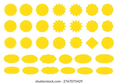 Set of circles with zigzag edges, Sunburst sticker shapes, Rounded starburst zigzag, circle shapes  star shapes offer price tag, discount, sale label, stickers, Star or sunburst silhouettes vector
