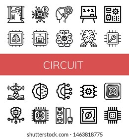Set of circuit icons such as Backdrop, Chip, Microchip, Cpu, AI, Artificial intelligence, Board, Motherboard, Technology, Power strip , circuit