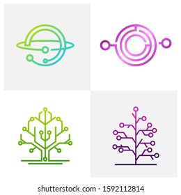 Set of Circuit logo design vector template, Circular logo icon, Link icon with dot, Circuit element, Creative design, Icon Technology