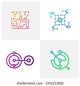 Set of Circuit logo design vector template, Circular logo icon, Link icon with dot, Circuit element, Creative design, Icon Technology
