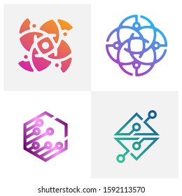 Set of Circuit logo design vector template, Circular logo icon, Link icon with dot, Circuit element, Creative design, Icon Technology