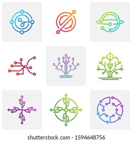 Set of Circuit logo design vector template, Circular logo icon, Link icon with dot, Circuit element, Creative design, Icon Technology