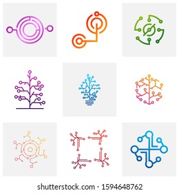 Set of Circuit logo design vector template, Circular logo icon, Link icon with dot, Circuit element, Creative design, Icon Technology