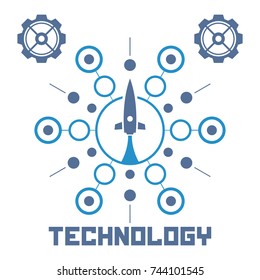 Set of circuit tech elements. Electronics icon. Tech logo. Rocket icon.