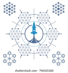 Set of circuit tech elements. Electronics icon. Tech logo. Rocket icon.