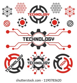 Set of circuit tech signs. Technology logo template. Electronics icon. 