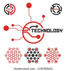 Set of circuit tech signs. Technology logo template. Electronics icon. 
