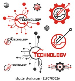 Set of circuit tech signs. Technology logo template. Electronics icon. 