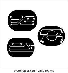 Set of Circuit technology logo vector template.	
circuit board icon vector.Central processing unit, computer processor, chip symbol. Abstract technology logo.