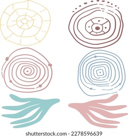 A set of circular abstract colorful backgrounds or nautical patterns. Painted doodle shapes. Designs for children's textiles and decorating baby products