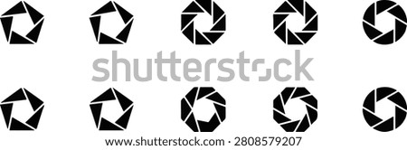 Set of circular aperture camera shutter icons in various segmented styles with aperture photography circular mechanism mechanical