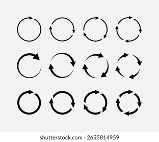 Conjunto de ícones de seta circular, ícones de seta curva definir símbolo de setas curvas