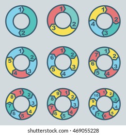 Set of circular arrow infographics. Template for cycling diagram, graph, presentation and round chart.