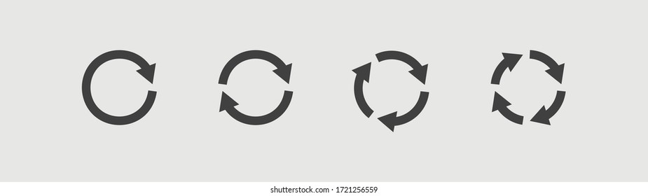 Set of circular arrows icons isolated on gray background. Update icons in a flat style. Vector illustration.