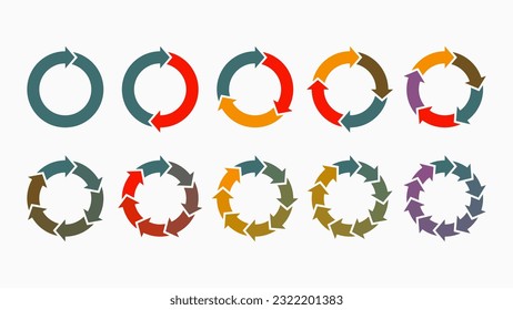 Conjunto de flechas circulares infografía de 1 a 10 ciclos plantilla de fondo vectorial