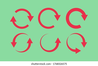 Set of circular arrows of red color. Isolated. Vector. Update icon. 