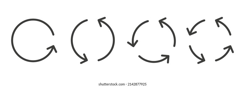 Set of circular arrows. Rotate black arrow group. Vector isolated on white.