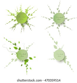  set of circular banners with foliage. Decorations for text, vector