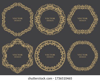 Set circular baroque ornament. A gold frame in retro style for a logo, congratulatory, invitations, decoration. Vector.