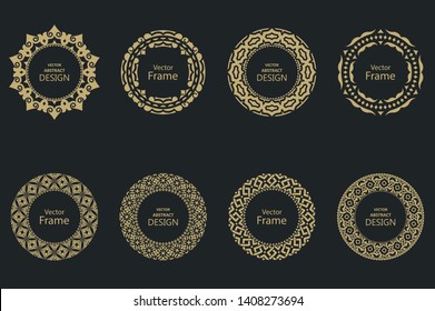 Set of circular baroque patterns. Round floral ornaments. Vintage frames. Greeting card. Wedding invitation. Retro style. Vector logo template, labels and badges