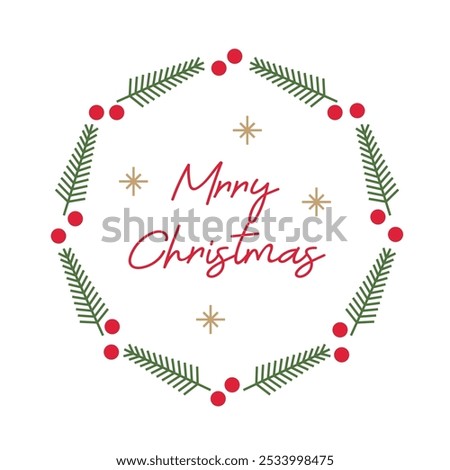 A set of circular border background illustrations with a winter Christmas concept. Surrounded by tree branches and berries, with 'Merry Christmas' typography.
