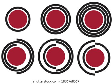 Set of circular button that changes borders as if moving or disappearing concept. Editable Clip Art. 