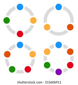 Set of circular charts, graphs, diagrams (3,4,5,6 steps)