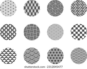 Set of Circular Decorations with Japanese Patterns - Shutterstock ID 2312045477