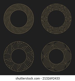 Set circular decorative ornament. Gold vintage decorative round frame with the place for the text. Art ornament of elements of design of luxury goods, logos, monograms. Vector illustration.