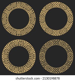 Set circular decorative ornament. Round stylish gold frames. Place for text. Art ornament of elements of design of luxury goods, logos, monograms. Vector illustration.