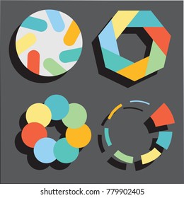 Set of circular diagrams and charts