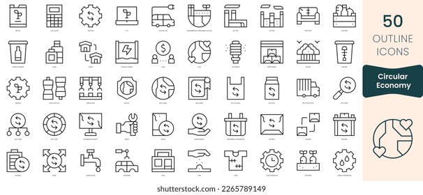 Conjunto de iconos de economía circular. Iconos de estilo lineal delgado Empaquetar. Ilustración vectorial