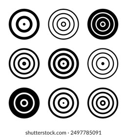 Set of Circular Elements in Target Design. Abstract Concentric Rings Circle Icons. Flat Round Buttons. Vector Art.