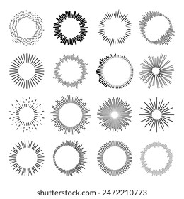 Set circular equalizer. Audio waves for music sounds. Abstract radial radio and voice volume symbol.